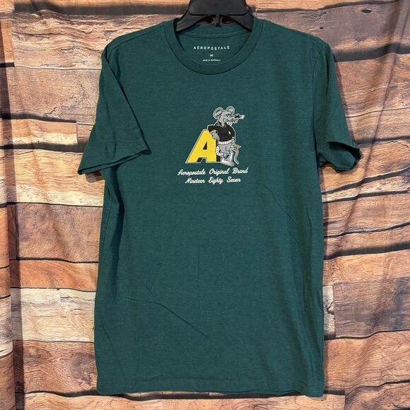 Aéropostale Men's Medium Green Rat Graphic T-Shirt Tee Original Brand Greaser - Picture 1 of 7